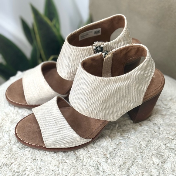 TOMS Women's Majorca City Block Heel Cut Out Linen Sandals Size 6 - Picture 4 of 6